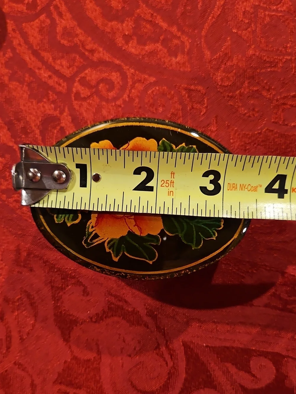 Vintage Asian Black Lacquer Floral Oval Trinket Boxes - Set of 2